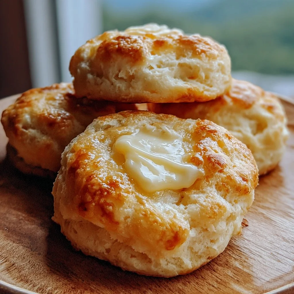 Fluffy 3 ingredient sour cream biscuits on a baking sheet.