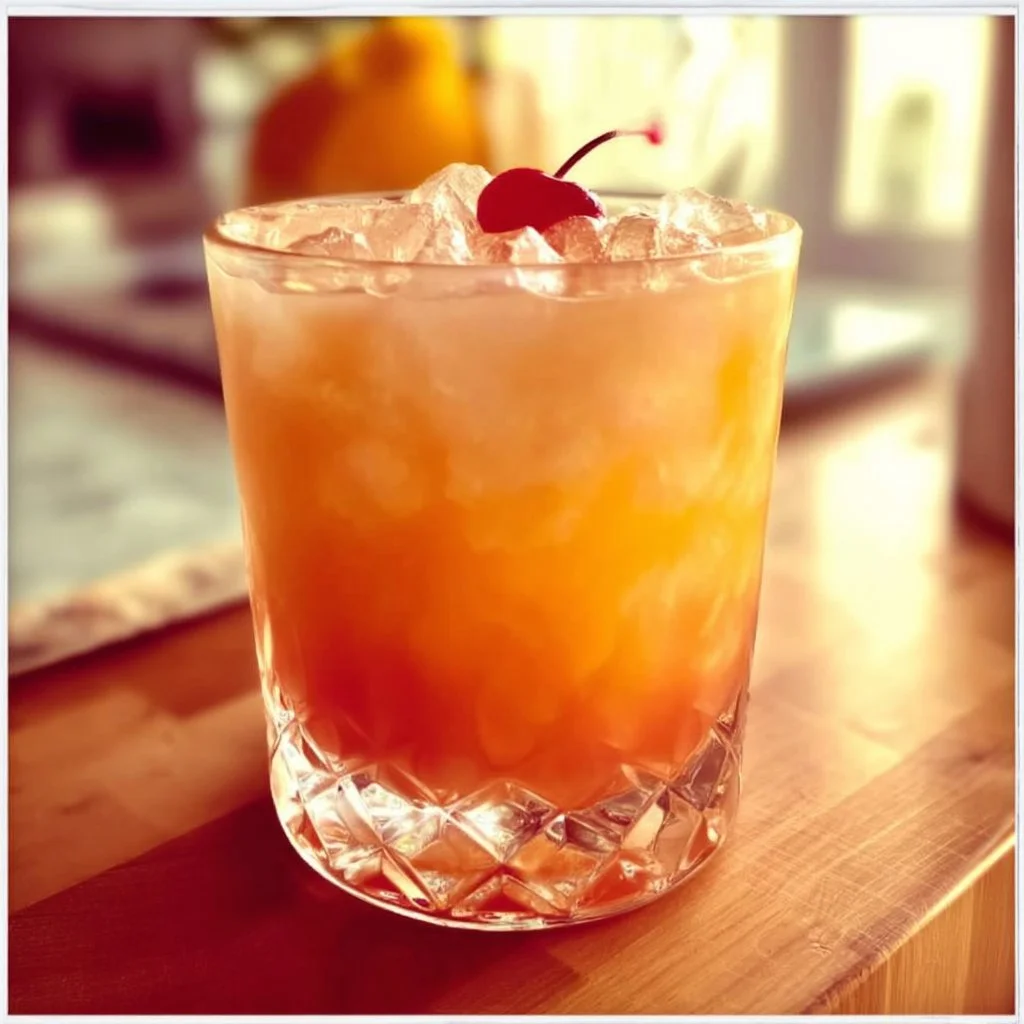 Refreshing Amaretto Island Punch cocktail served in a tropical setting