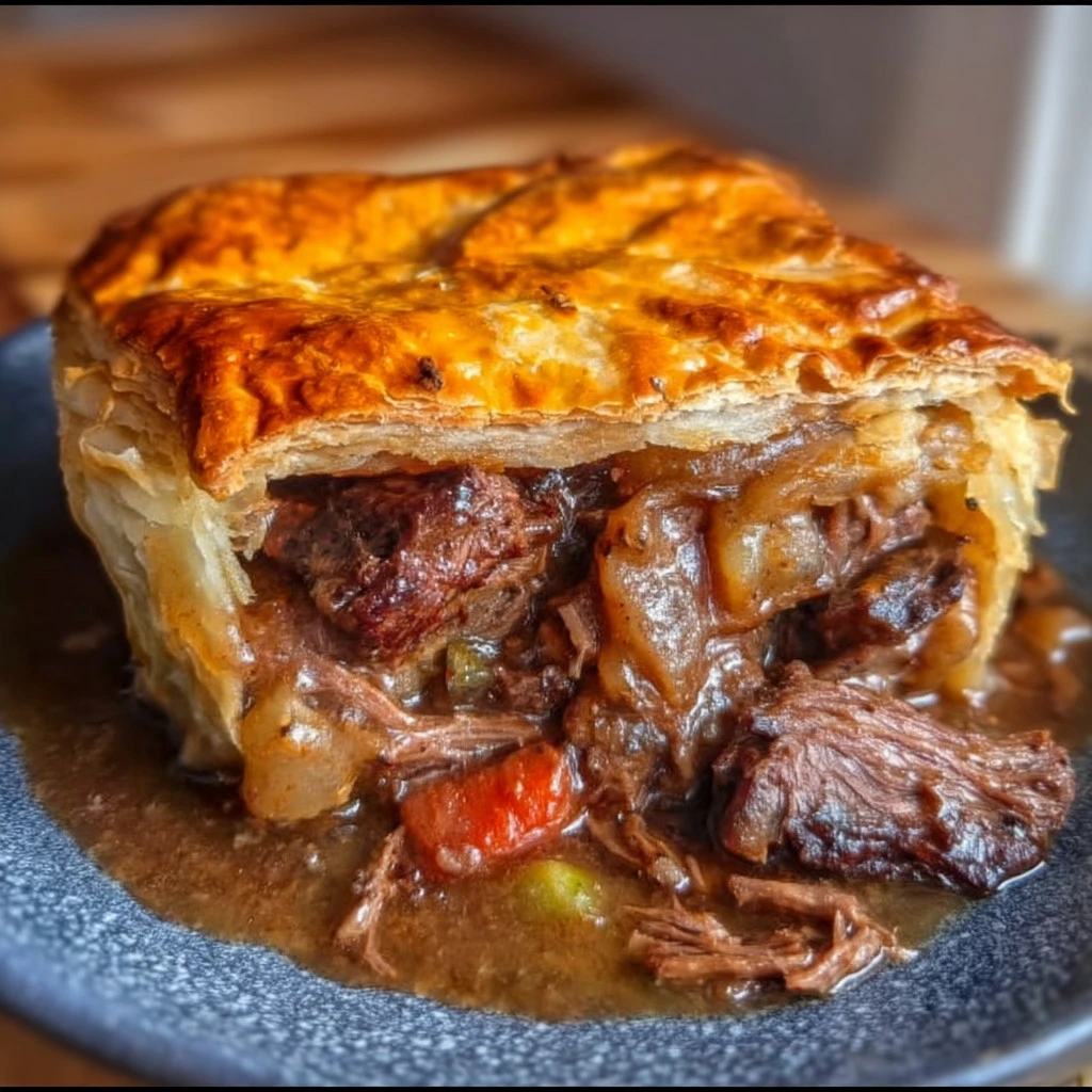 Delicious brisket pot pie filled with tender meat and vegetables