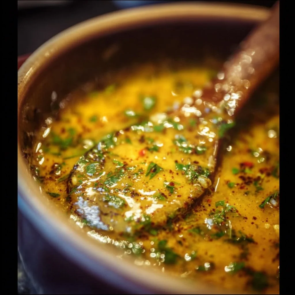 Cajun Garlic Butter Sauce poured over shrimp and vegetables