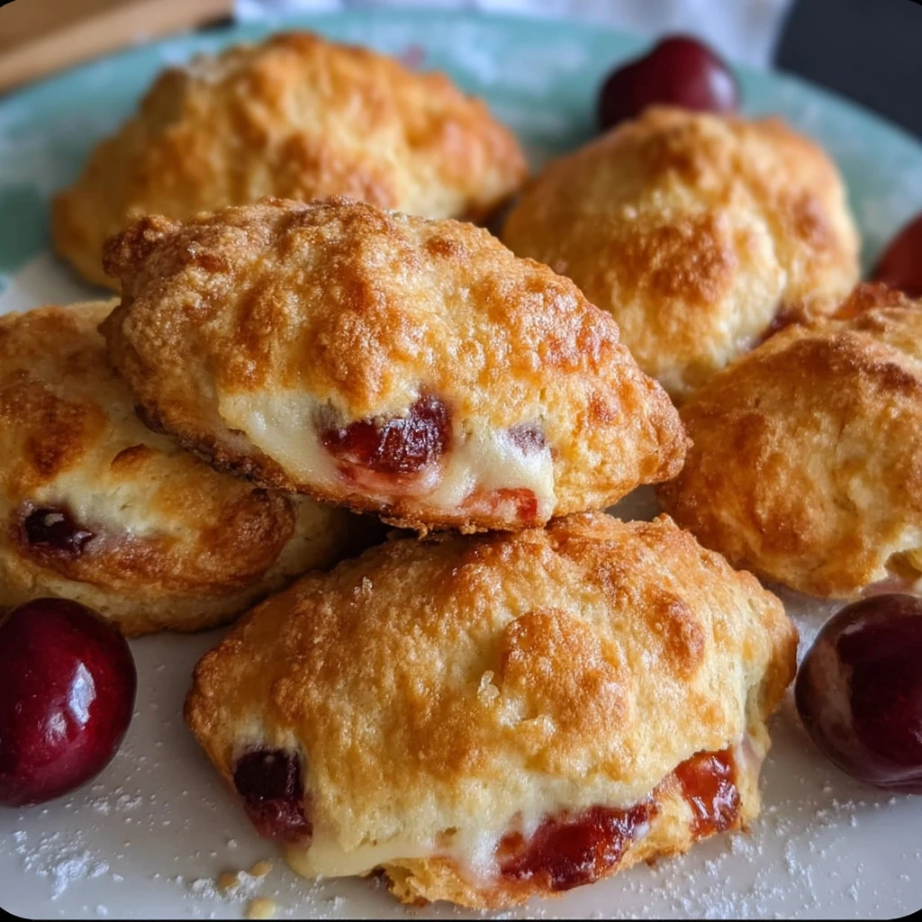 Cherry cream cheese biscuit bites ready to be served