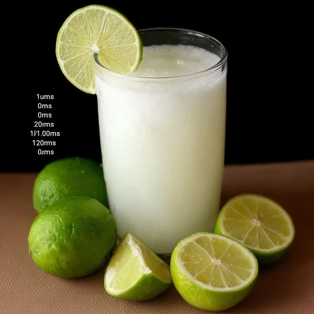 A refreshing glass of Colombian Coconut Limeade with lime slices and coconut garnish