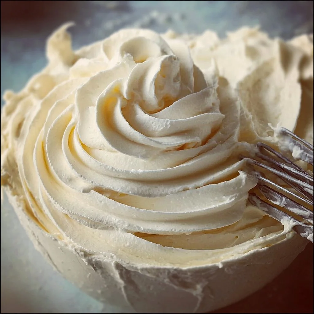 Cool Whip and pudding frosting in a bowl for dessert topping.
