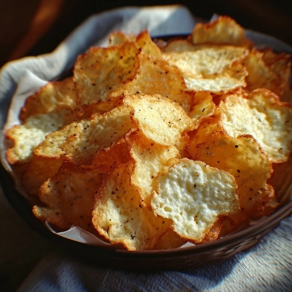Crispy Cottage Cheese Chips in a bowl, a healthy snack alternative.