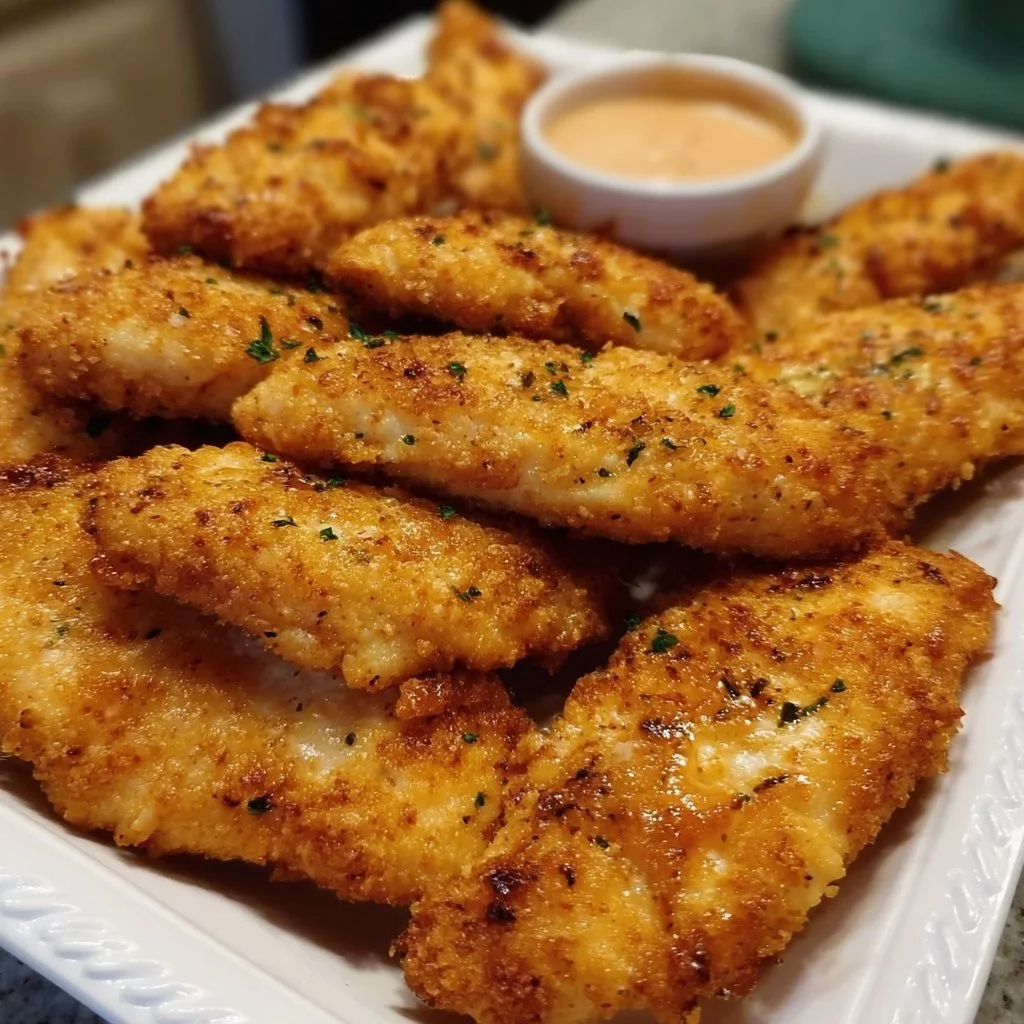 Crispy buttered ranch chicken served on a plate garnished with herbs