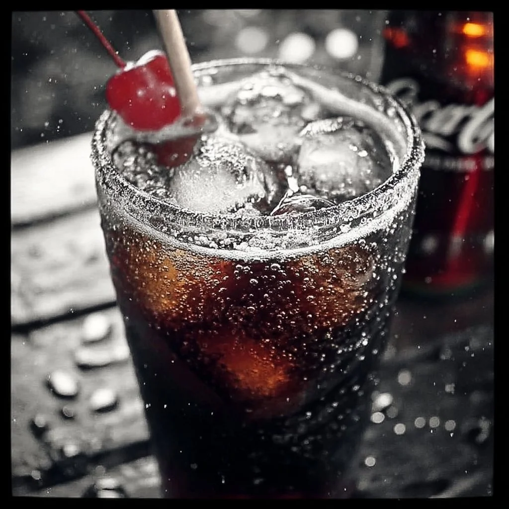 Refreshing Dirty Dr Pepper drink served in a glass with ice and lime.