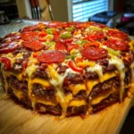 Giant Double Cheeseburger Pizza with patties and cheese