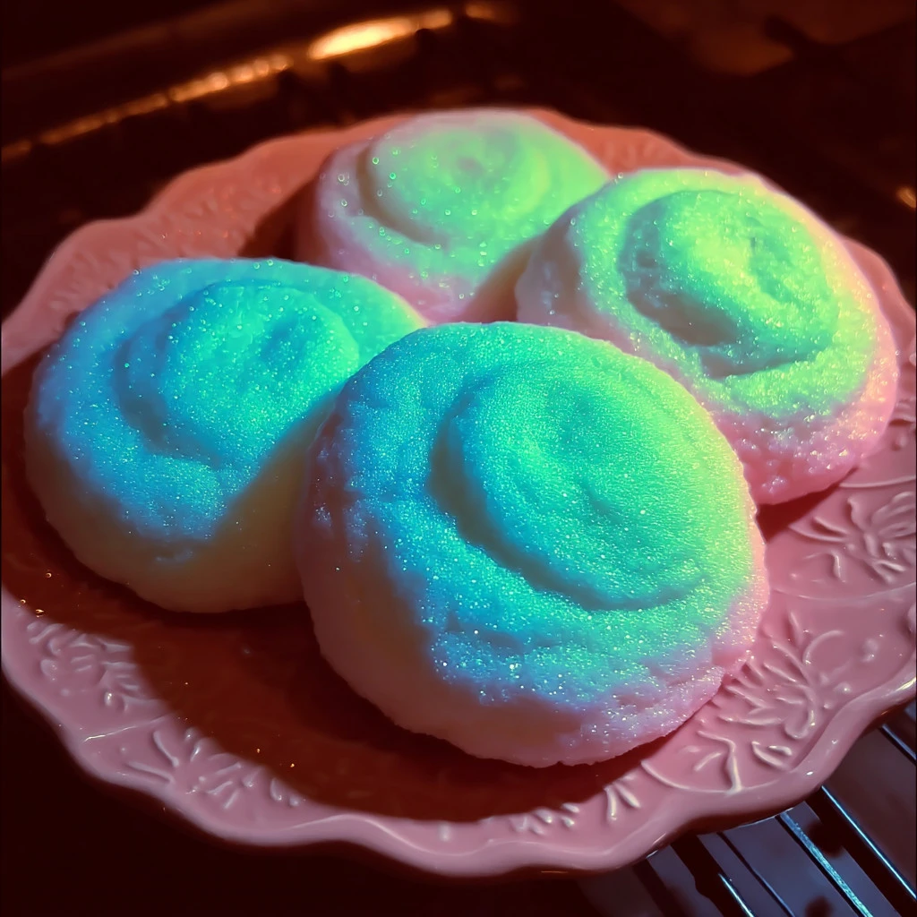 Glow-in-the-Dark Cotton Candy Cookies with vibrant colors and sweet frosting