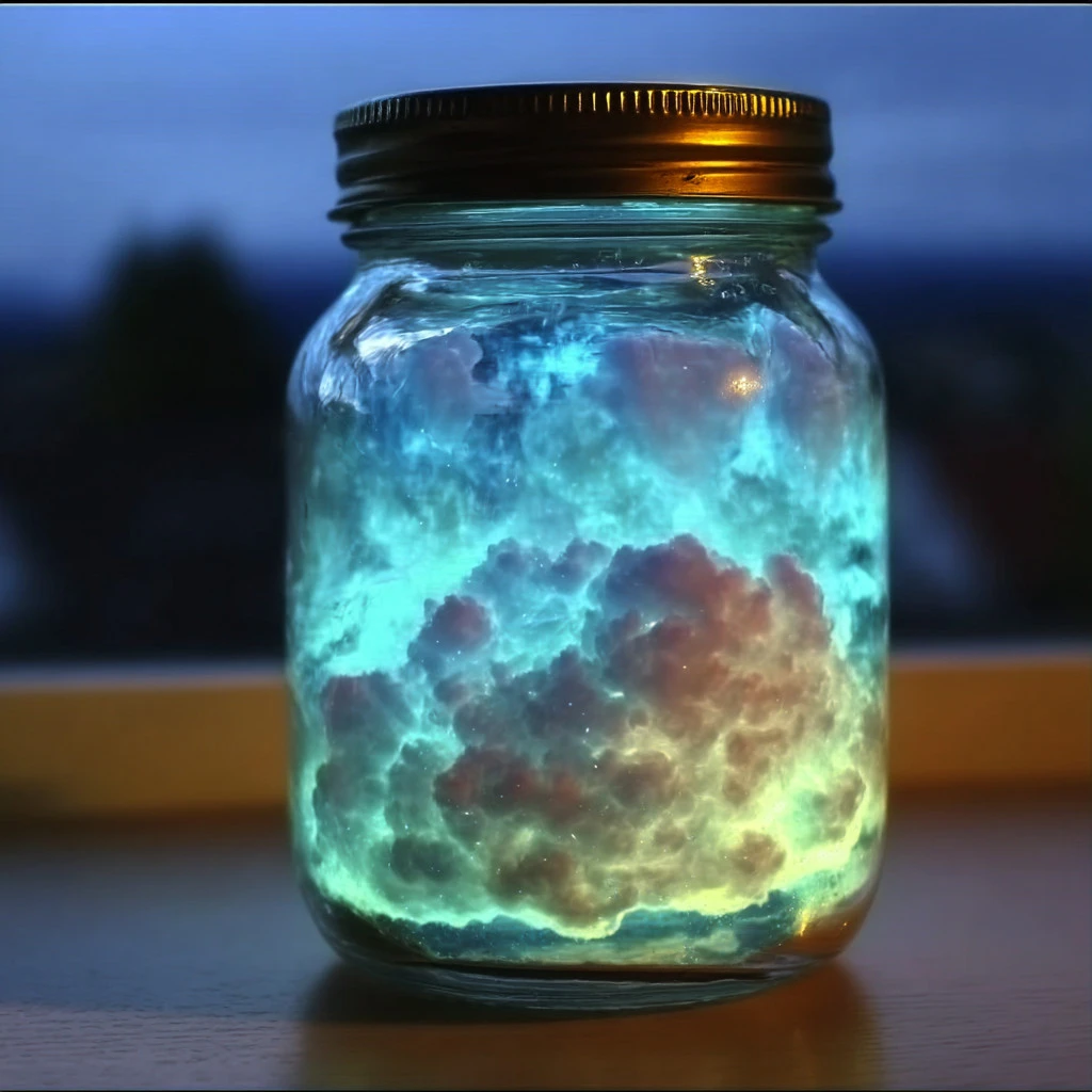 Glow in the dark rain cloud in a jar for enchanting indoor decoration