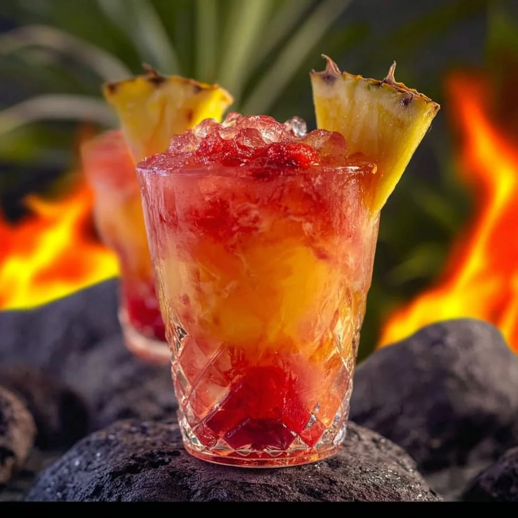 Hawaiian lava flow showcasing glowing molten lava and rugged volcanic landscape.