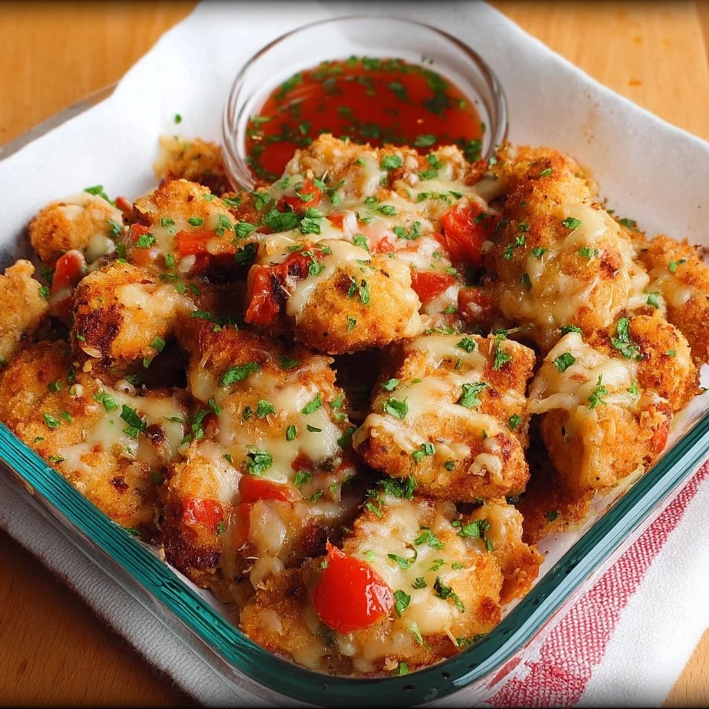 Plate of flavorful Italian chicken bites garnished with herbs