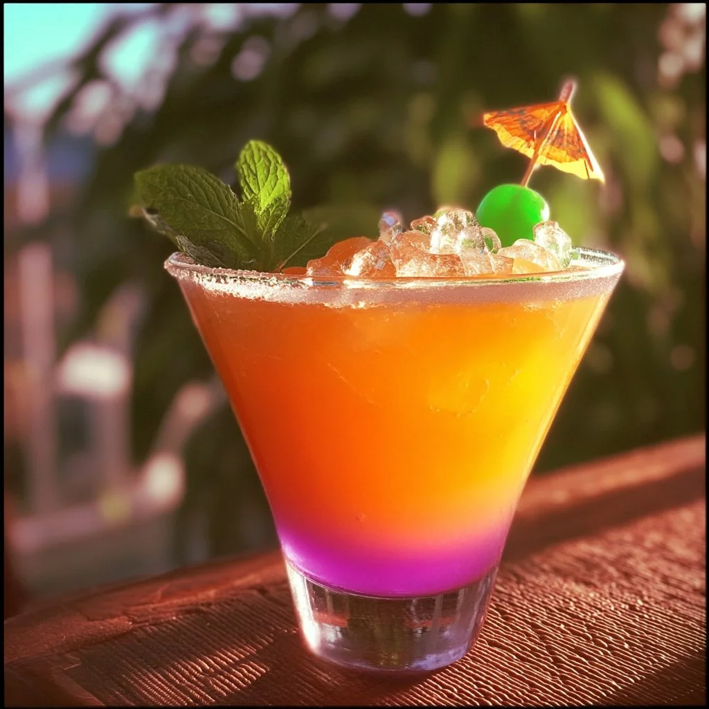 Jamaican Me Crazy cocktail served with tropical garnishes.