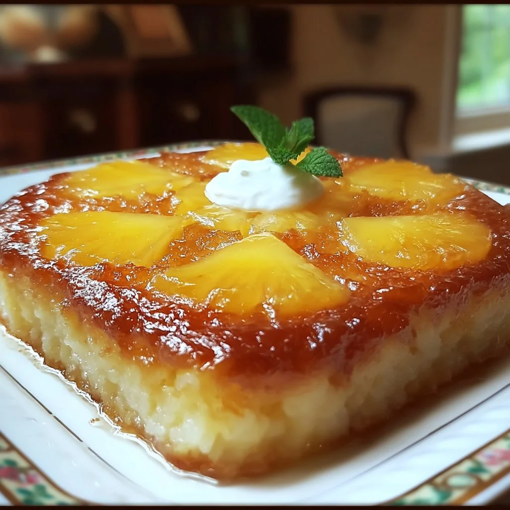 A beautifully frosted Juicy Pineapple Heaven Cake decorated with fresh pineapple slices