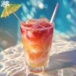 Miami Vice cocktail with vibrant colors in a glass with tropical garnishes