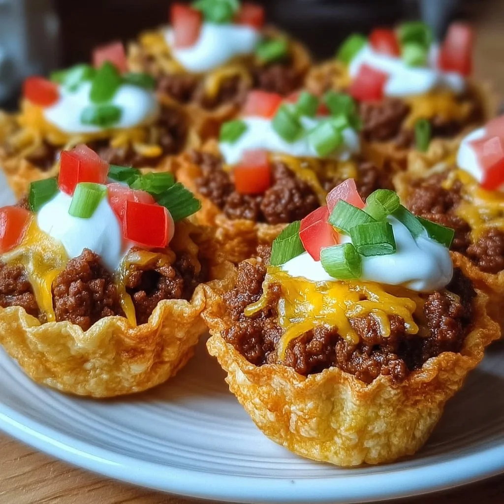 Mini taco cupcakes topped with zesty ground beef and cheese