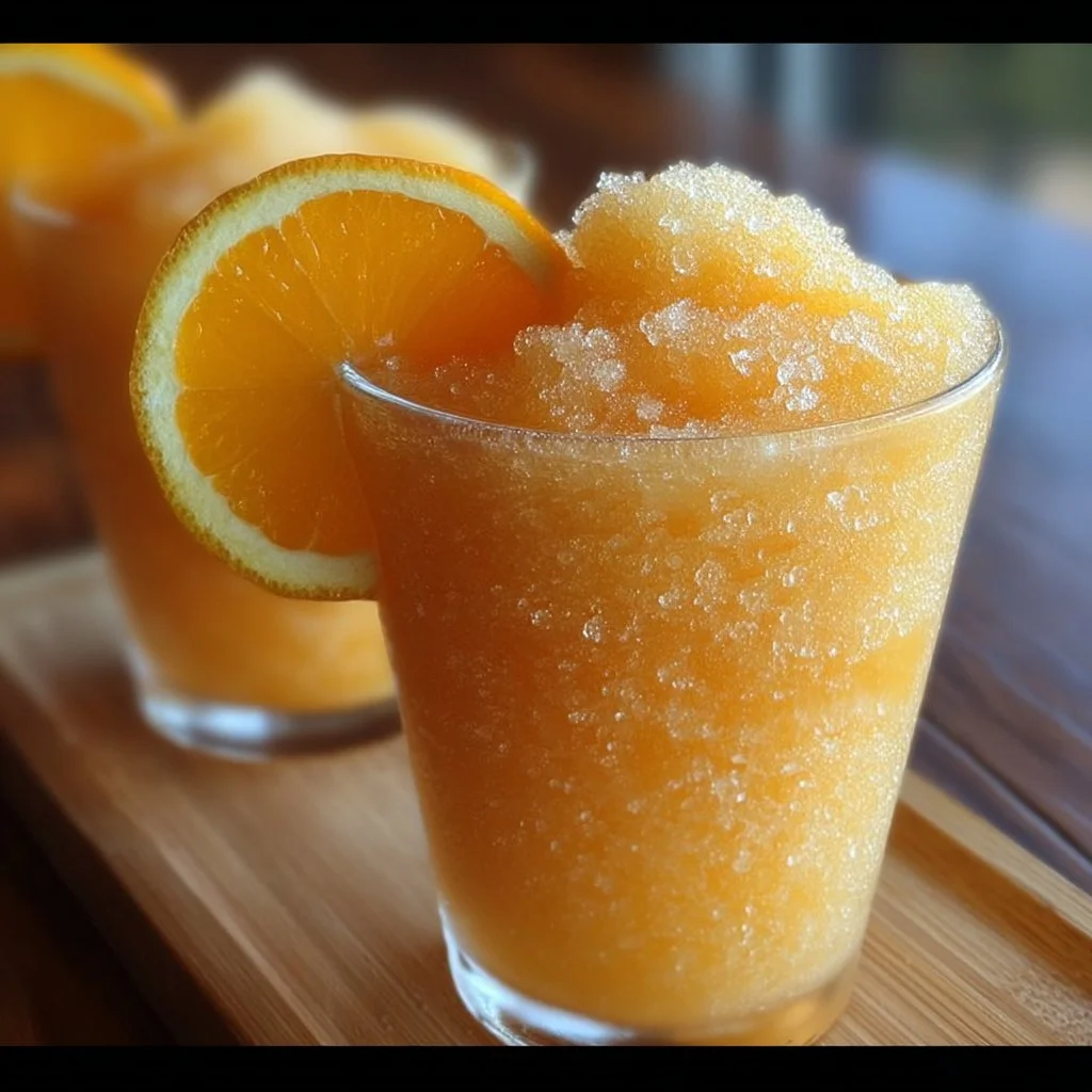 Delicious Orange Crush Vodka Slushies served in colorful glasses