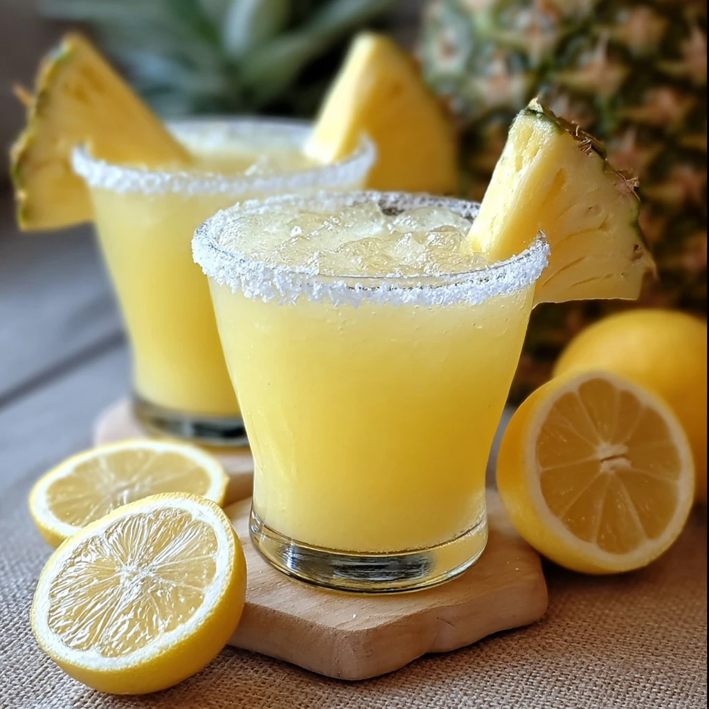 Delicious Pineapple Lemon Drop cocktail served in a glass with fruit garnishes.