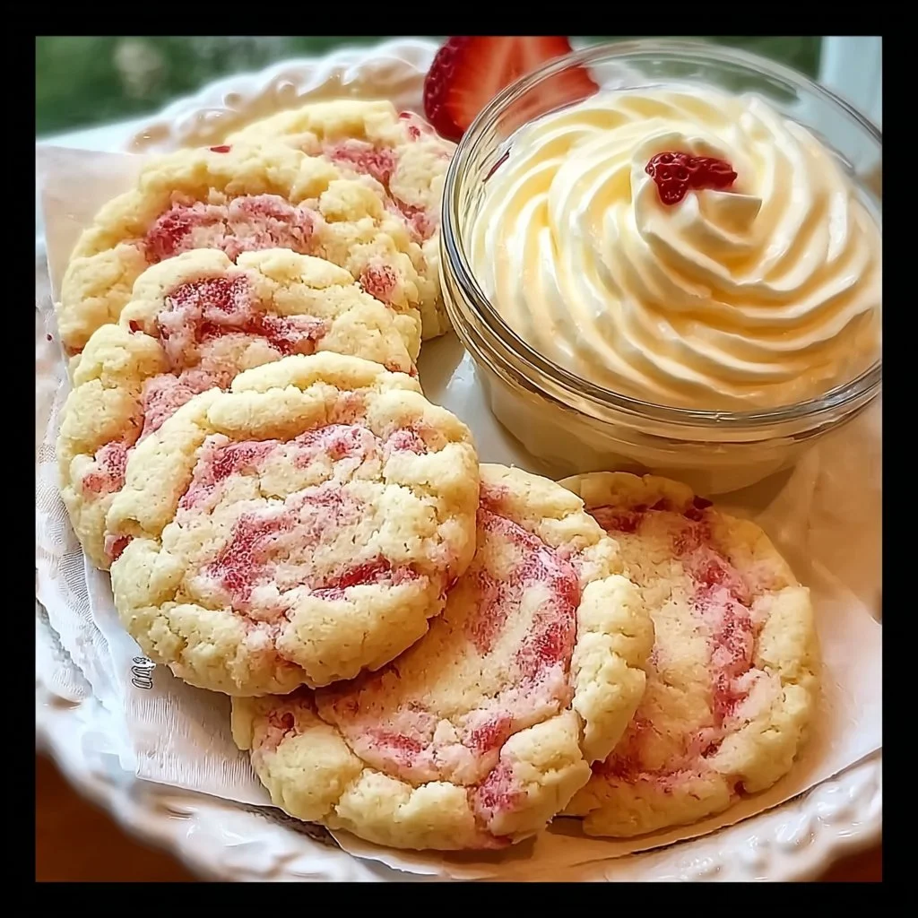 Delicious Strawberry Banana Cookies served with cheesecake dip