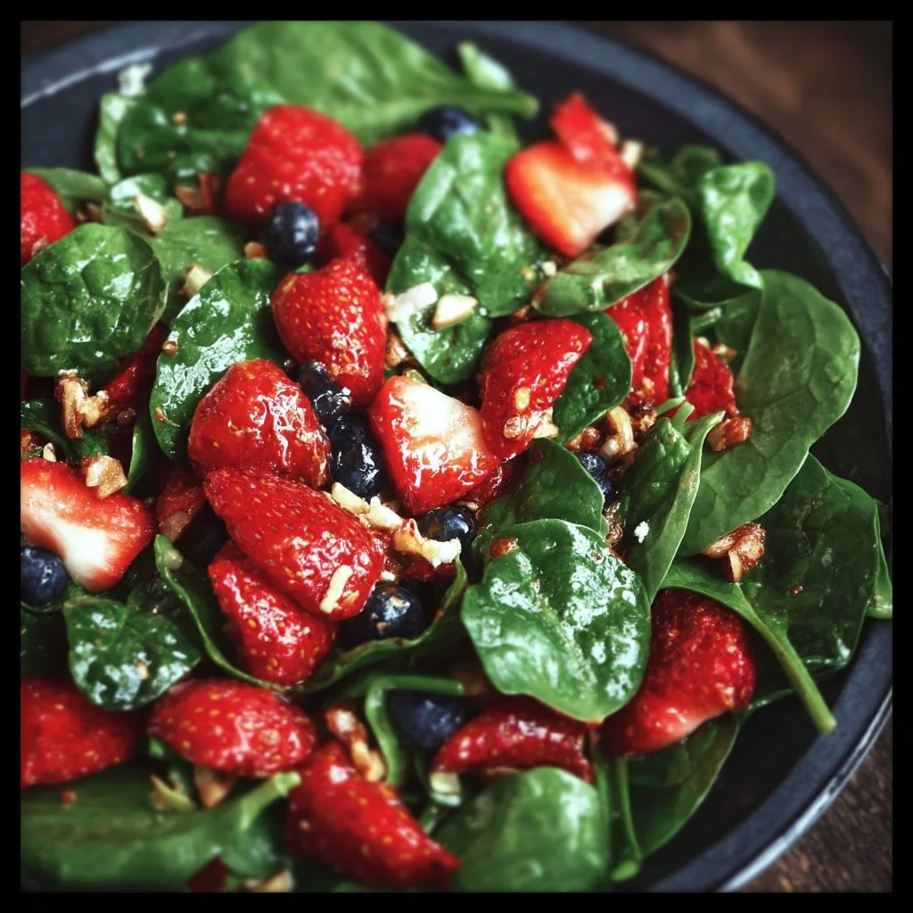 Summer Strawberry Spinach Salad with fresh strawberries and greens