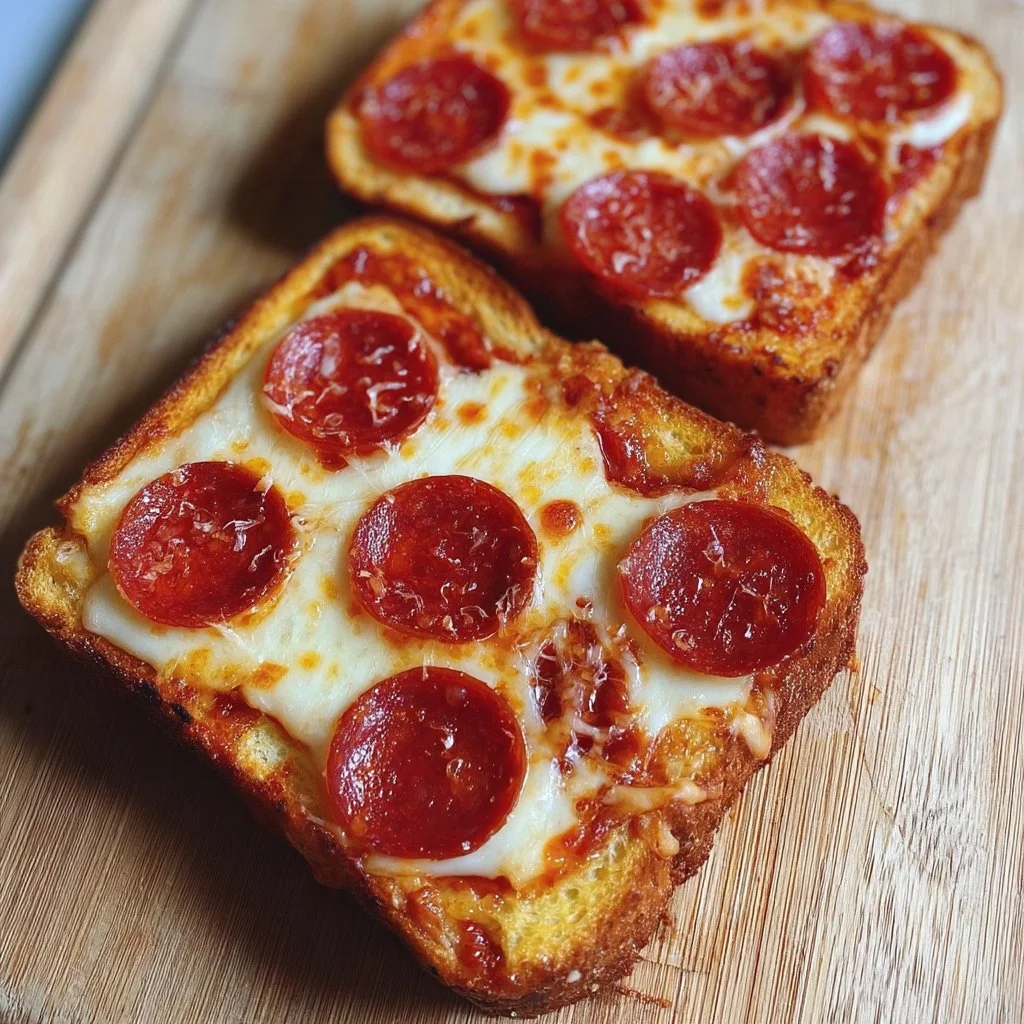 Delicious Texas Toast Pepperoni Pizza on a wooden table