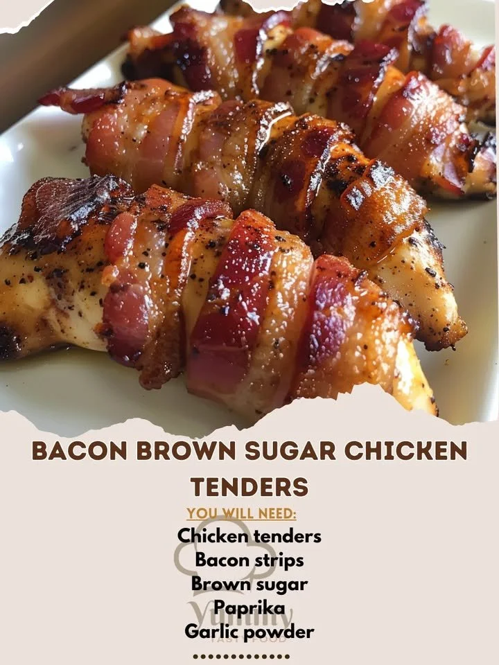 Delicious Bacon Brown Sugar Chicken Tenders served on a plate.