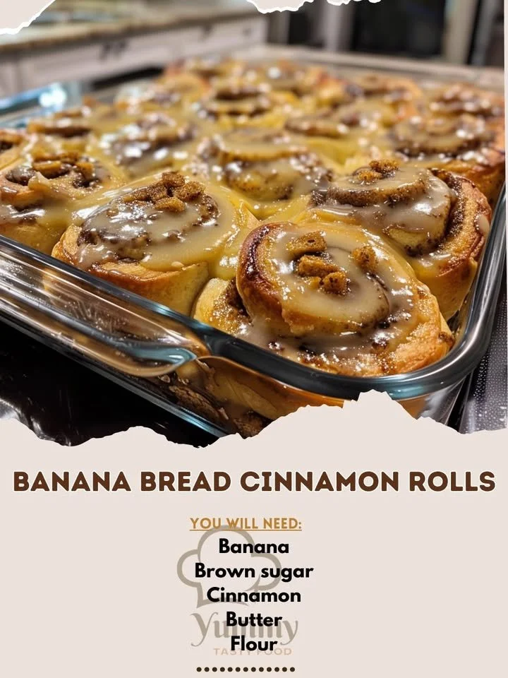 Delicious banana bread cinnamon rolls ready to savor and enjoy.
