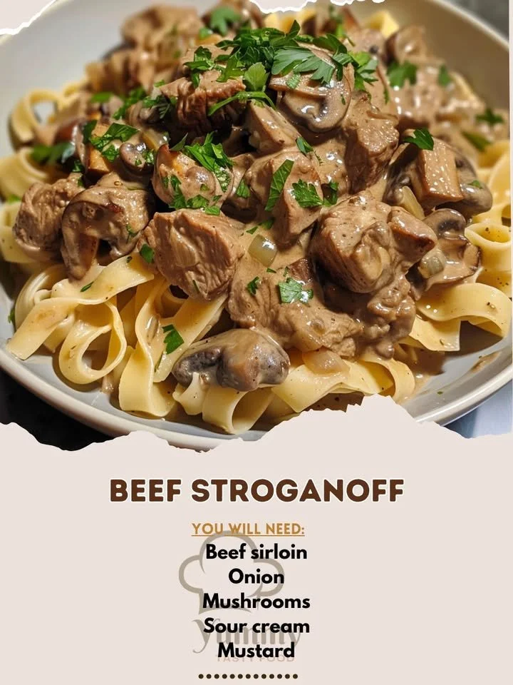Delicious Beef Stroganoff with tender beef and creamy sauce served over noodles