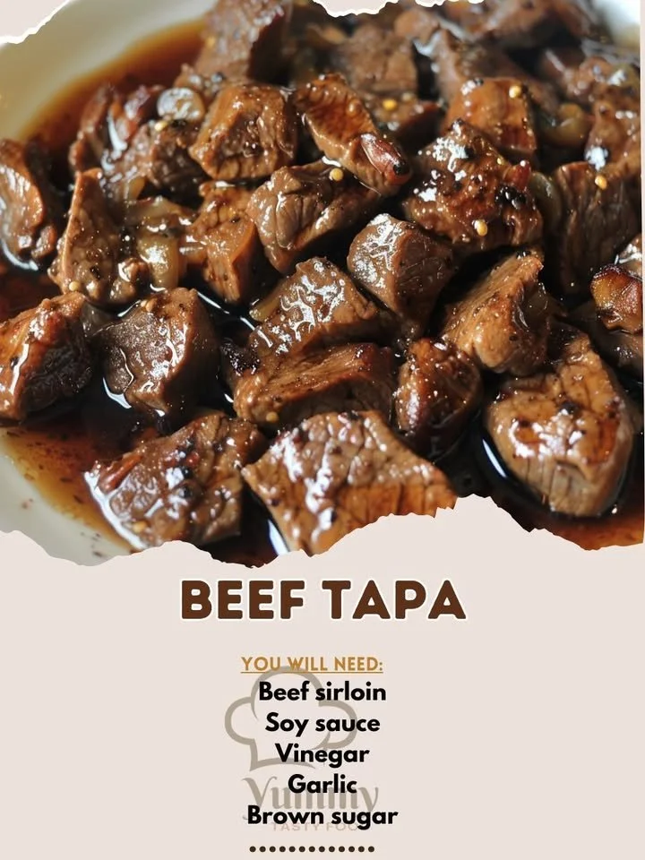 Delicious Beef Tapa served with fried rice and egg for a traditional Filipino breakfast.