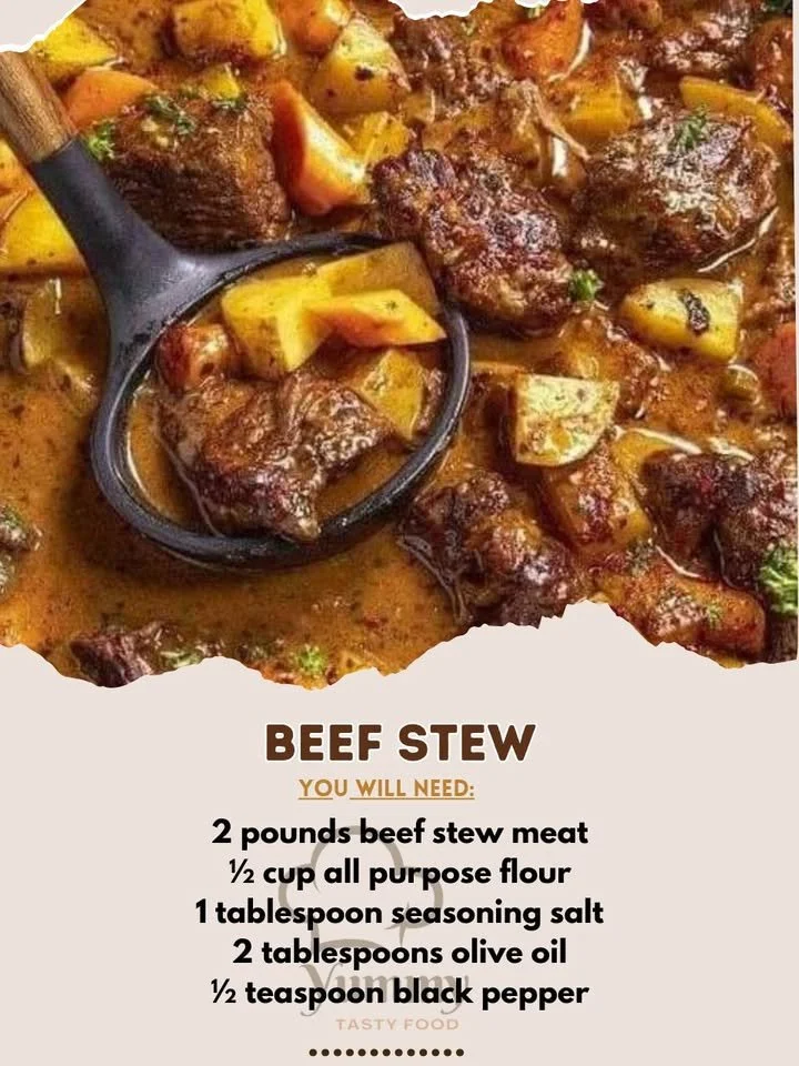Bowl of best ever beef stew with vegetables and herbs
