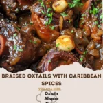 Delicious braised oxtails seasoned with Caribbean spices on a plate