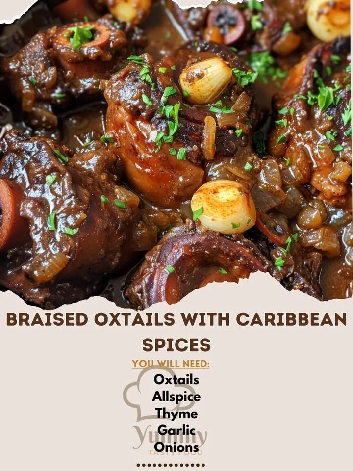 Delicious braised oxtails seasoned with Caribbean spices on a plate