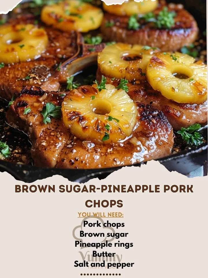 Brown Sugar-Pineapple Pork Chops served on a plate with garnishes