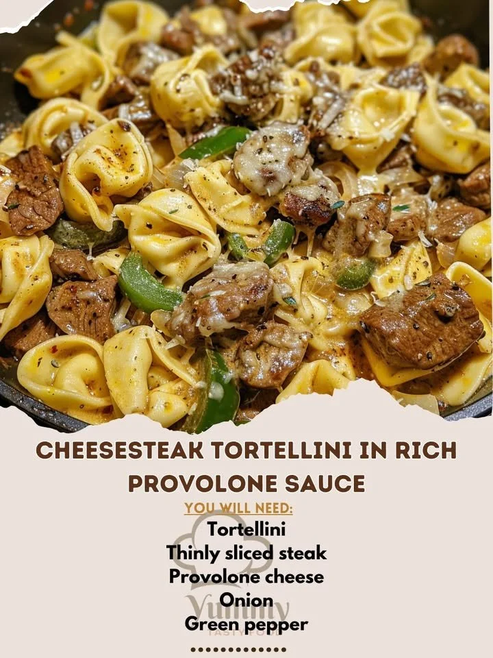 Delicious cheesesteak tortellini in a creamy provolone cheese sauce