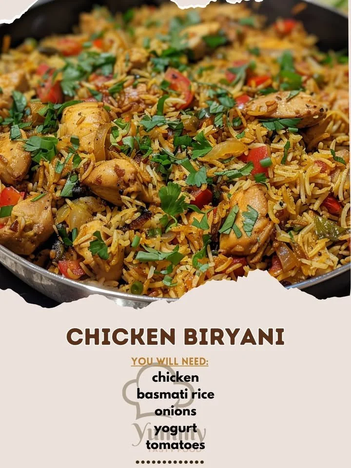 Delicious Chicken Biryani served in a traditional dish with spices and herbs