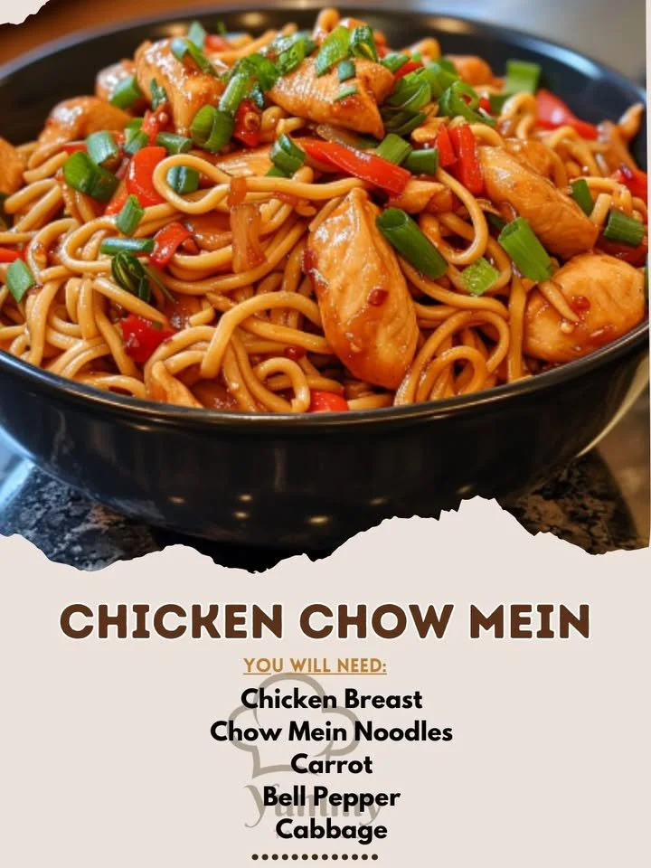 Delicious Chicken Chow Mein stir-fry served with vegetables and noodles