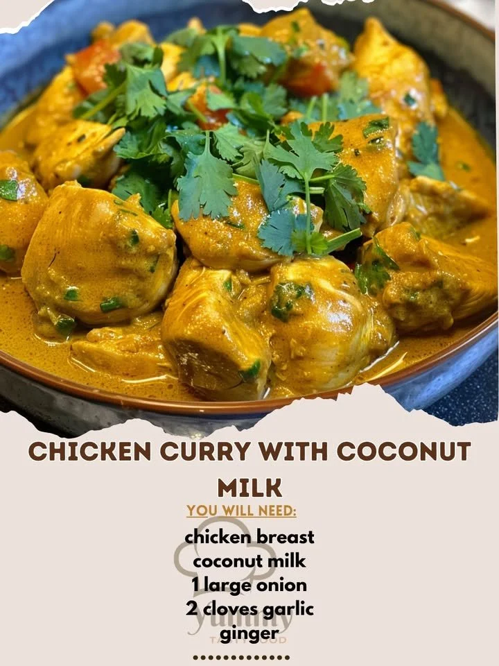 Chicken curry cooked with coconut milk in a vibrant dish