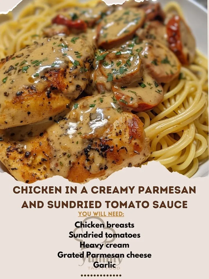 Delicious Chicken with Creamy Parmesan and Sundried Tomato Sauce served on a plate