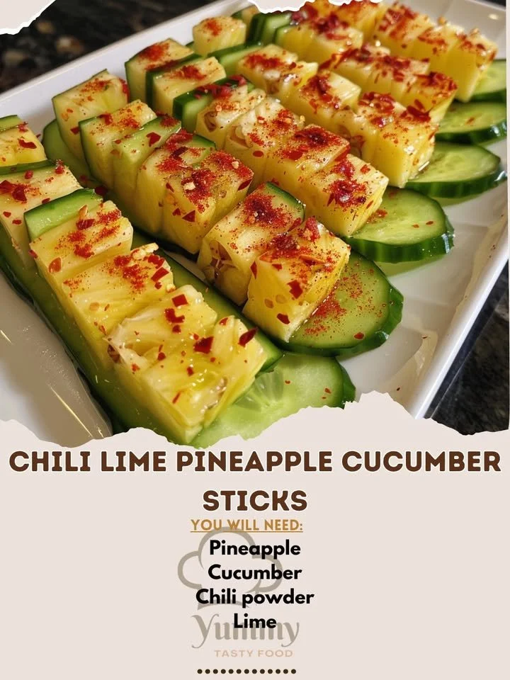 Chili Lime Pineapple Cucumber Sticks on a platter, garnished for a fresh look