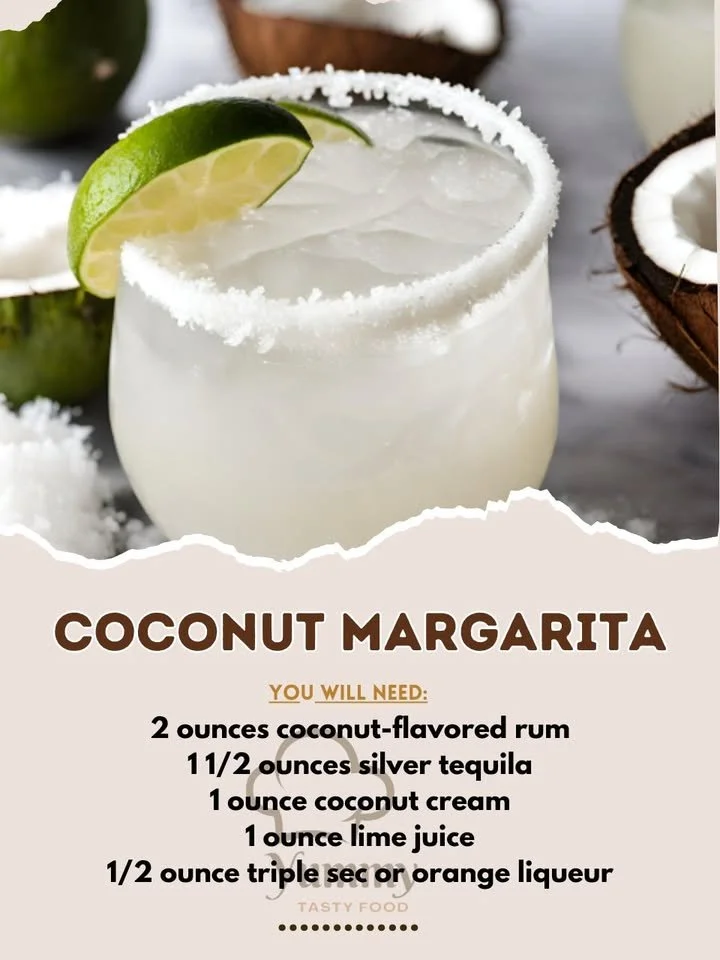 Glass of Coconut Margarita with lime and coconut garnish