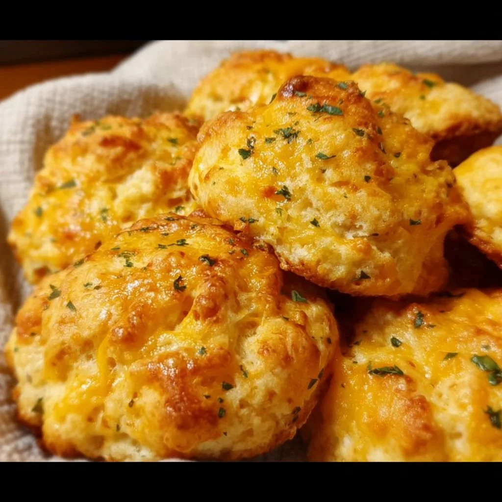 Delicious homemade Cheddar Bay Biscuits served warm with butter
