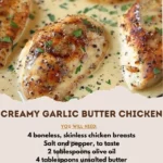 Creamy garlic butter chicken served on a plate with herbs