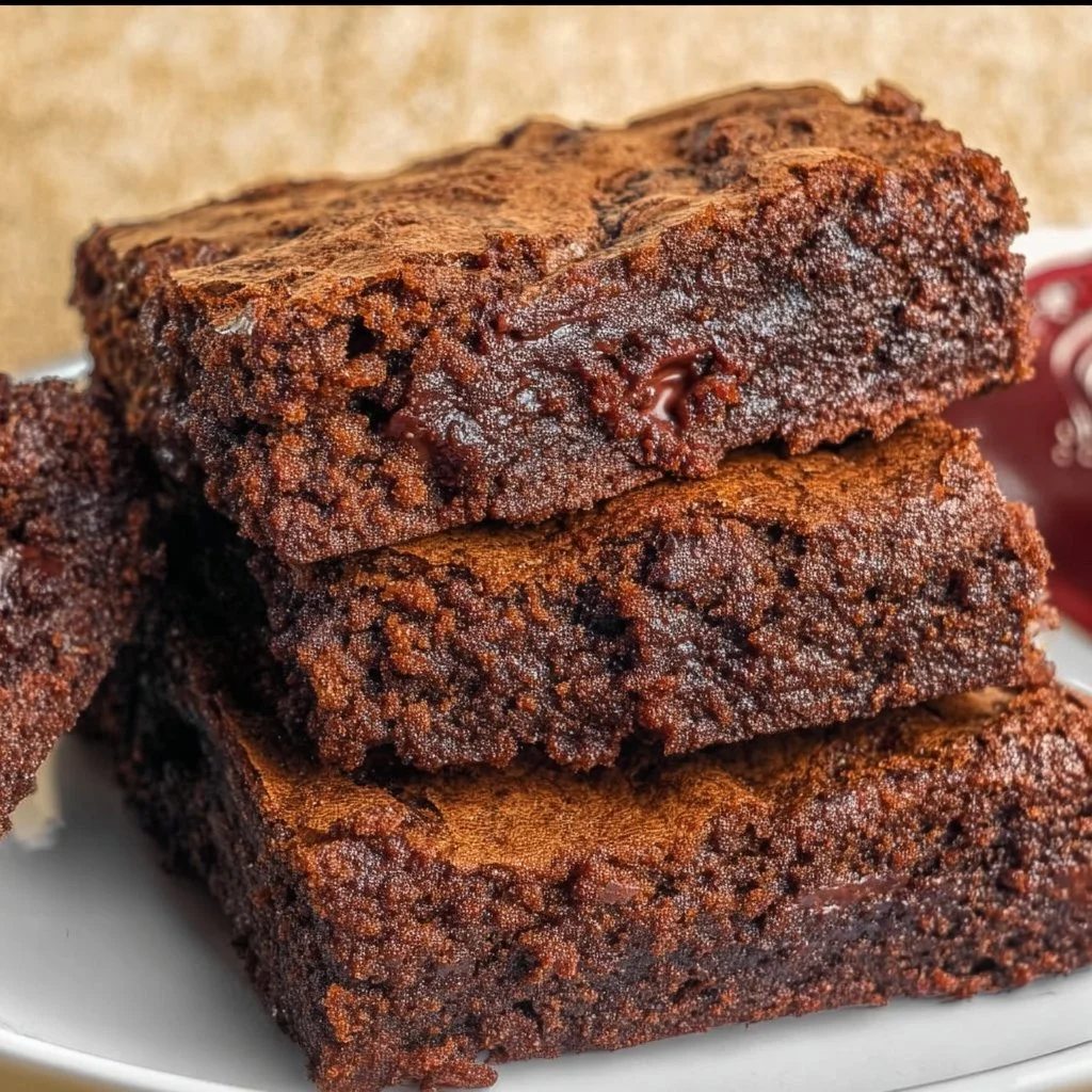 Delicious Dr Pepper brownies served on a plate, showcasing their rich chocolatey texture.