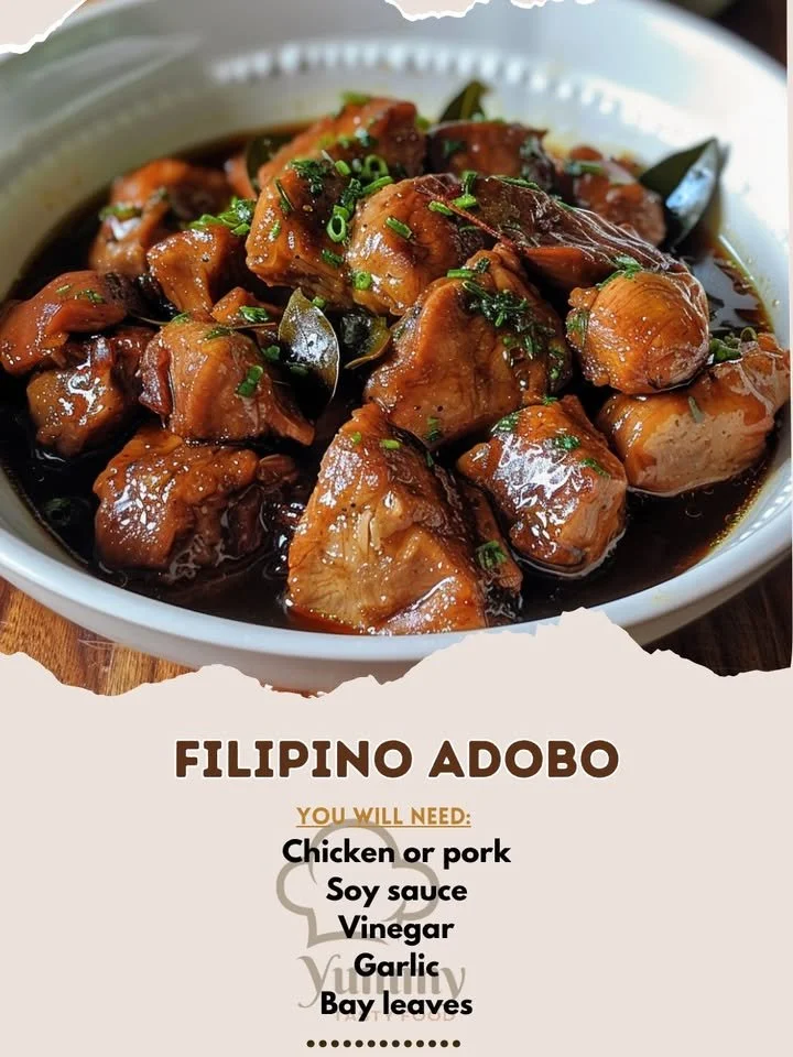 Delicious Filipino Adobo served with rice and vegetables