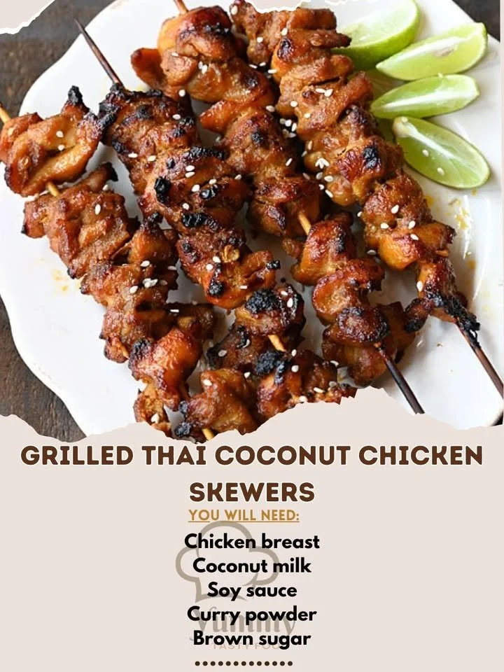 Grilled Thai Coconut Chicken Skewers with fresh herbs and spices