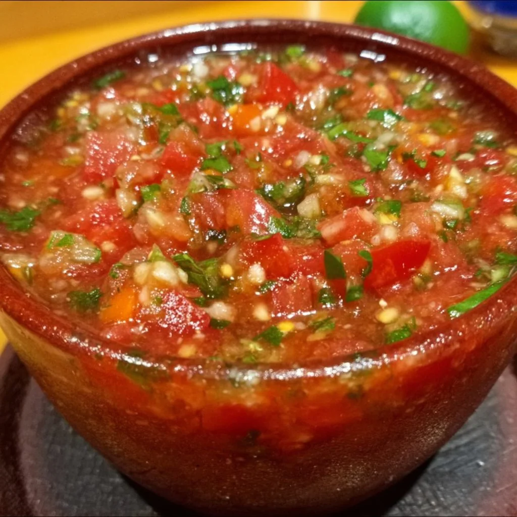 Bowl of vibrant homemade salsa made with fresh tomatoes, onions, and cilantro.