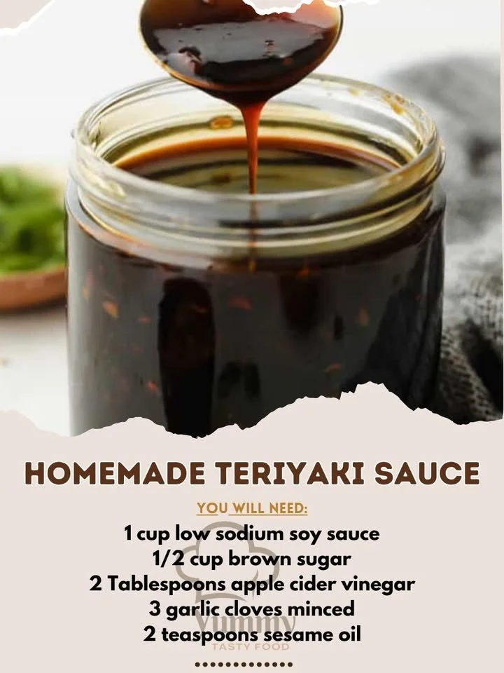 Homemade teriyaki sauce in a jar with ingredients