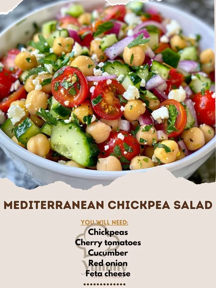 Fresh Mediterranean Chickpea Salad with vegetables and herbs.