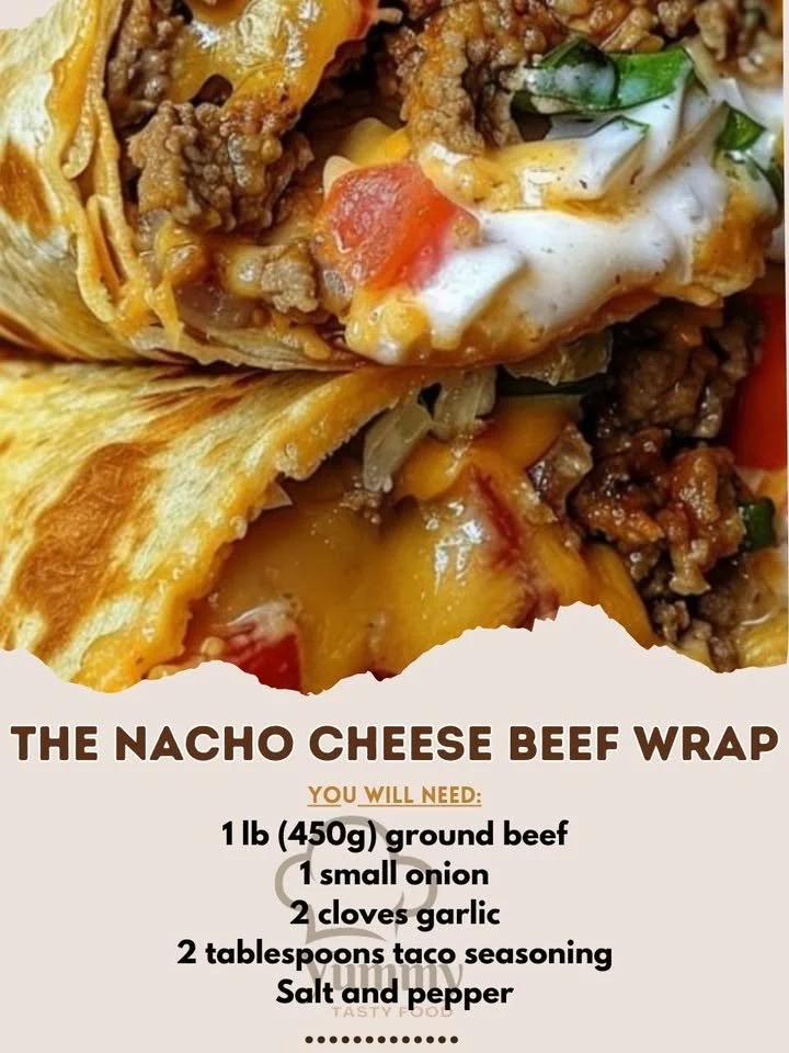 Delicious nacho cheese beef wrap with toppings and spices