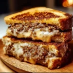 Delicious patty melt sandwich topped with secret sauce and grilled onions.
