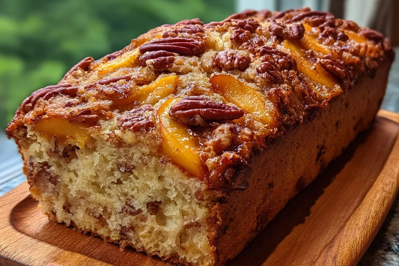 Homemade Peach Pecan Bread with fresh peaches and pecans